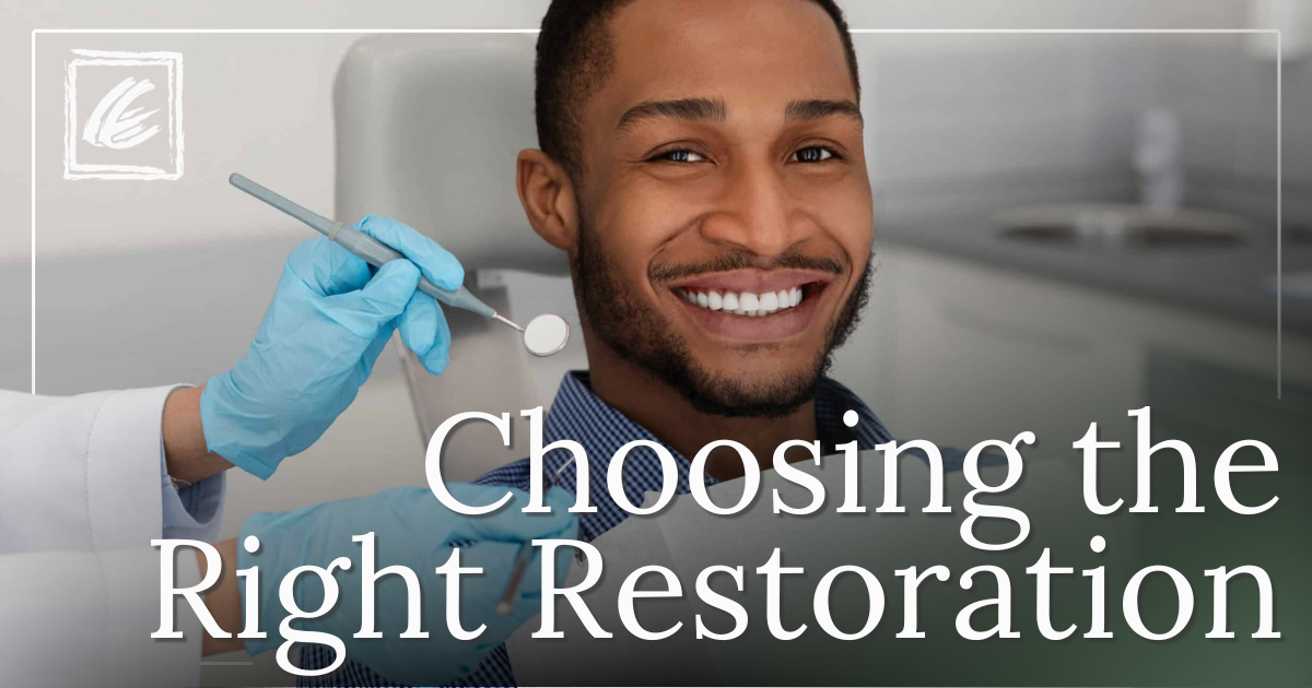 Choosing the Right Restoration patient in dentist chair smiling